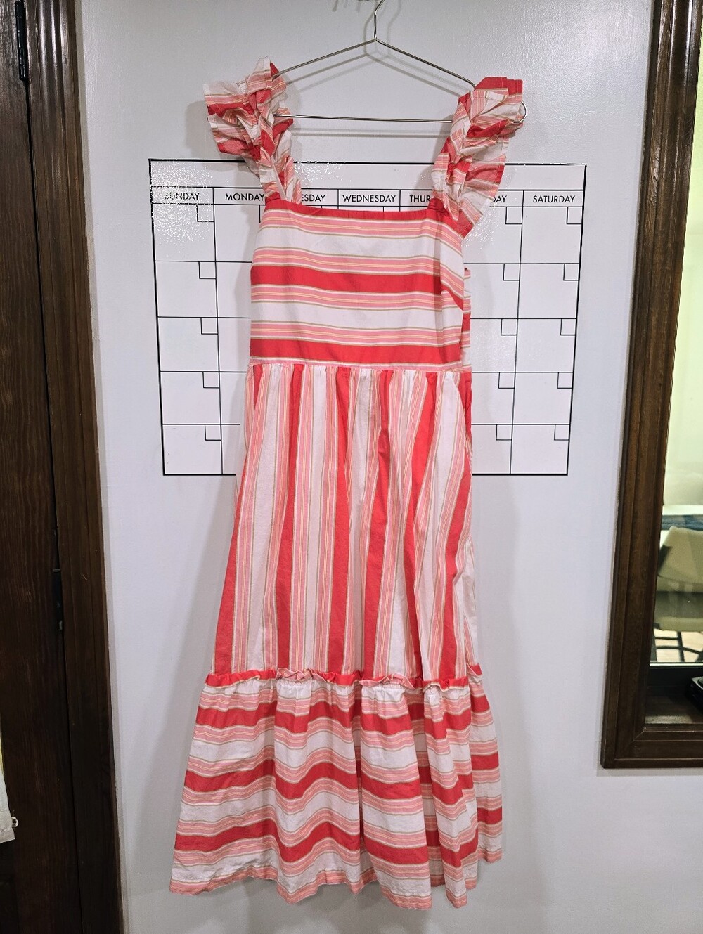 J. Crew Coral and White Striped Maxi Skirt